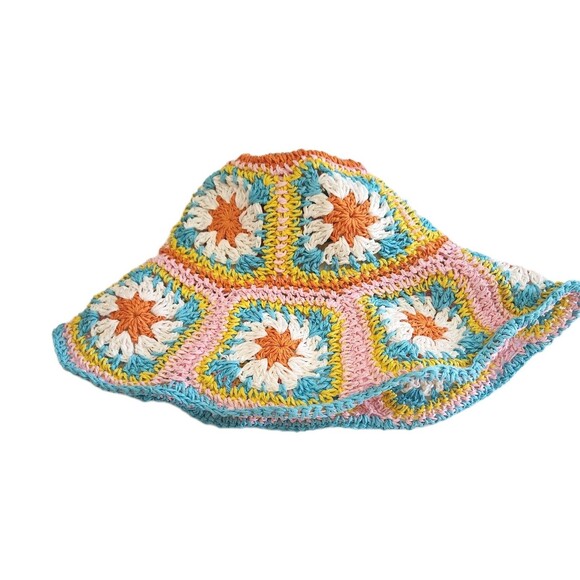 Handmade Vintage Crochet Bucket Hat Colorful Granny Squares Boho Festival Y2K main image 10